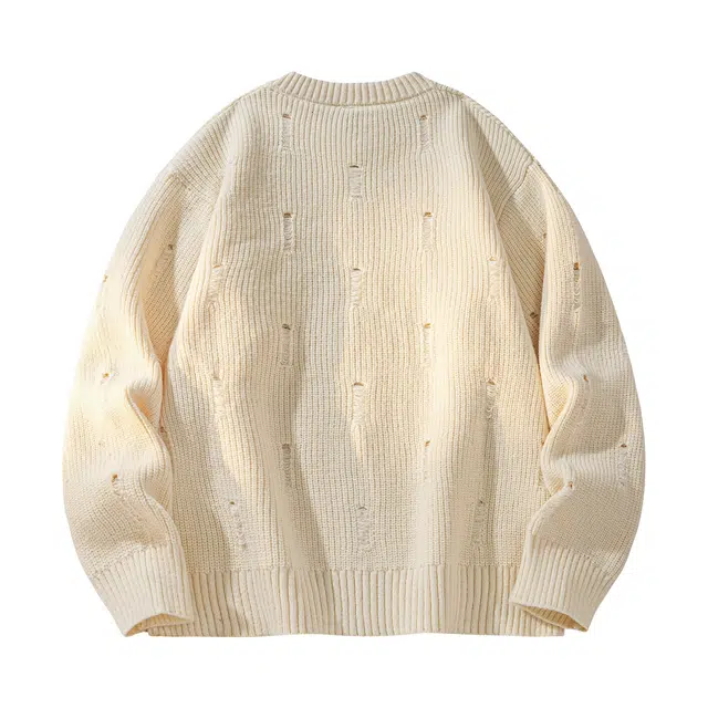 敦煌博物馆 日系复古简约织唛标百搭个性磨破设计痞帅舒适柔软亲肤日常通勤高级感拉链针织开衫外套毛衣 男女同款