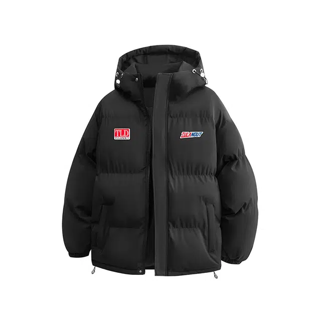 图兰朵 美式复古潮牌字母印花连帽面包棉袄子高街时尚学院风潮流百搭通勤保暖舒适纯色简约基础款宽松休闲棉服 男女同款