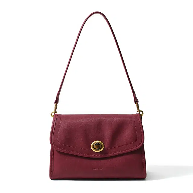 西木汀 布吉岛 通勤百搭休闲简约时尚复古经典翻盖小方包斜挎包 牛皮 单肩包 常规 女款 高级红