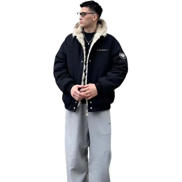 图兰朵 美式高街复古字母座山雕印花休闲运动宽松潮流百搭外穿加厚保暖舒适连帽外套棉服 男女同款