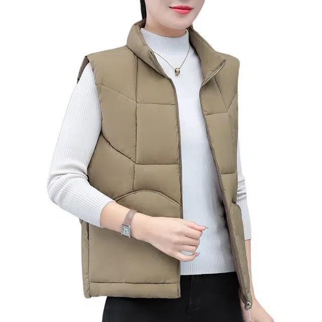 缪斯的诱惑 时尚潮流洋气经典简约纯色外穿防风加厚休闲运动轻便通勤棉服外套工装宽松无袖背心坎肩马夹百搭保暖厚实立领棉马甲 女款