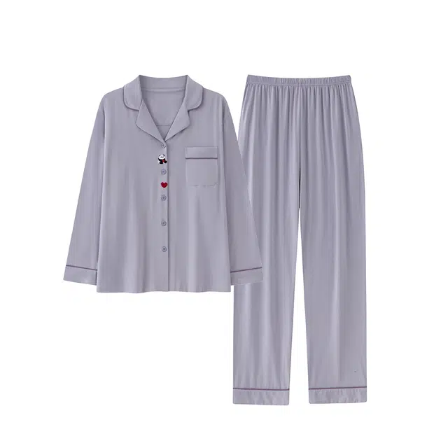 宫蝶 简约风柔软长袖开衫宽松休闲家居服可外穿大码睡衣套装 男女同款