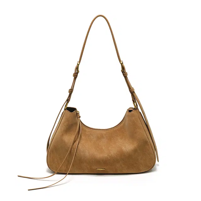 西木汀 暖阳 小众设计高级感简约百搭通勤休闲时尚托特包 牛皮 手提单肩包 大号 女款 暖驼棕/深咖色