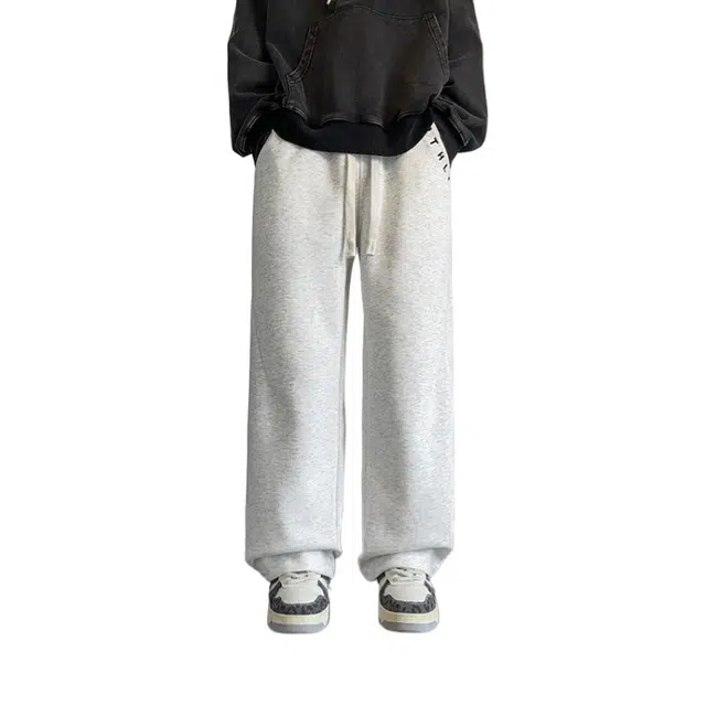 加荣 美式刺绣字母卫裤男装秋季宽松慵懒感运动休闲裤男款显高显瘦兼具垂感男士款裤纯色基础款弯刀裤男生潮牌时尚直筒长裤 男女同款