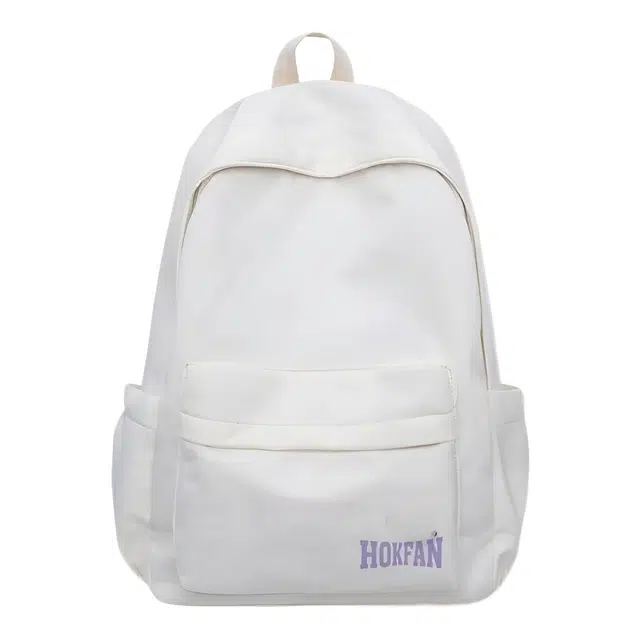 單倉 高级感简约设计通勤百搭背包初高中学生大容量轻便耐磨书包 尼龙 双肩包 常规 男女同款情侣款 白色/粉色/蓝色/紫色/红色/黑色