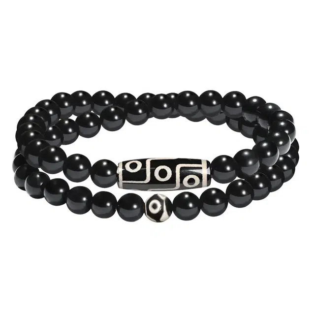 琛宬 财源滚滚招财转运藏式九眼天珠吉祥平安双圈叠戴新中式复古念珠纳福时尚高级感能量加特好运 黑檀 木作手串 男女同款情侣款