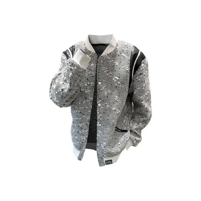 物质公式 美式复古高街设计感小香风轻奢氛围感条纹拼接粗花编织学院风情侣直筒棒球领宽松百搭外套潮流舒适休闲运动谷仓短款夹克 男女同款