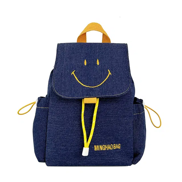 笛贝嘉 小众设计感笑脸抽绳背包高颜值学生上课书包 尼龙 双肩包 男女同款情侣款