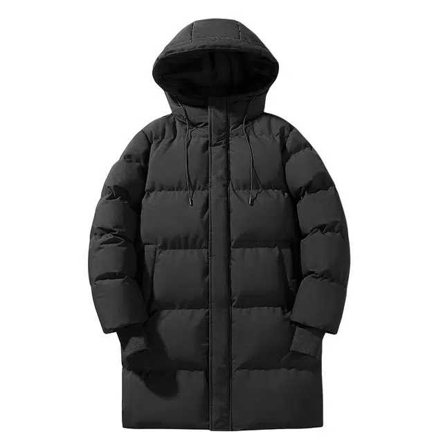 棉基因 连帽纯色中长款保暖日系简约潮流美式高街工装风青少年职场通勤学院风棉服 男女同款