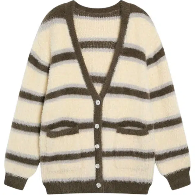 纤丝鸟 日系复古慵懒风开衫设计感小众宽松上衣外套针织衫 女款