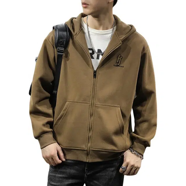 前进牛 美式经典复古潮牌运动风拉链开衫运动宽松大码春秋休闲户外百搭连帽外套卫衣 男款