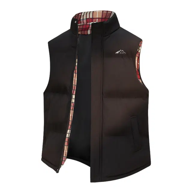 赛琪 简约基础款格子内衬加厚宽松纯色外穿休闲运动通勤保暖无袖坎肩立领加棉马甲外套 男女同款