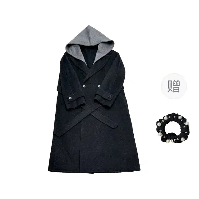 雾闪闪 烟灰色双面羊绒女中长款韩版宽松高档羊毛呢外套大衣 女款