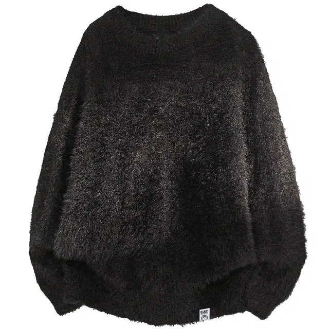 吾皇猫 慵懒风美式仿貂毛设计复古基础款简约百搭圆领套头秋冬款打底衫舒适透气时尚长袖针织保暖上衣内搭休闲毛衣 男女同款