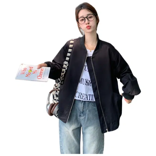 邦固依品 休闲外套女春秋款宽松显瘦长袖小个子洋气百搭短款棒球服开衫夹克 女款