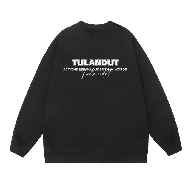 图兰朵 美式高街设计感简约基础款印花宽松休闲帅气圆领长袖上衣学院风套头运动情侣卫衣打底衣 男女同款