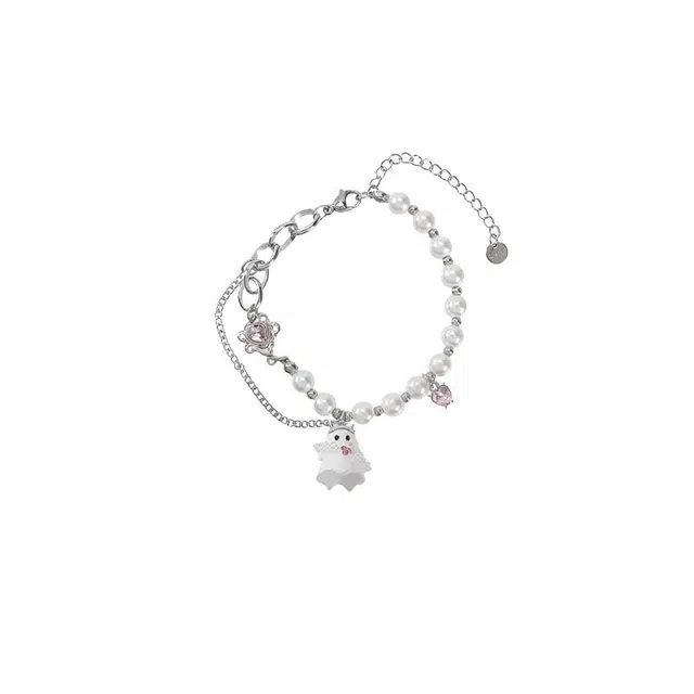 清脆小溪 白色小幽灵新中式配饰可爱卡通小众冷淡风高级感气质甜酷嘻哈简约设计日常百搭 合金 手链 男女同款情侣款