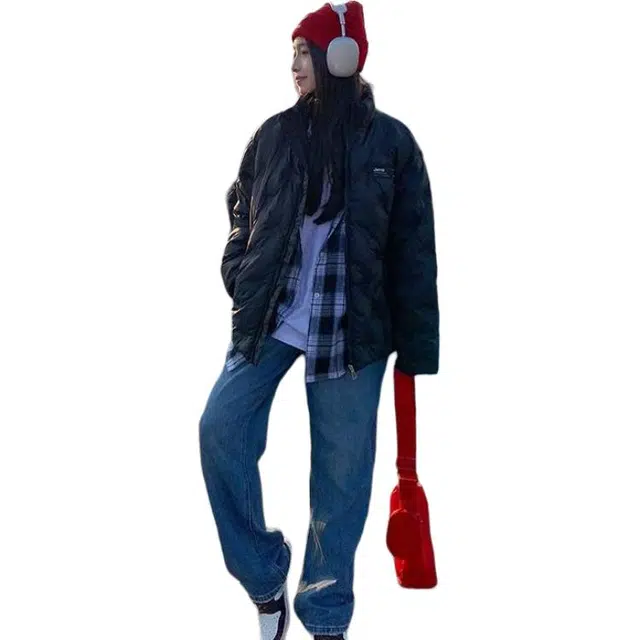 纤丝鸟 菱形短款服加厚宽松小个子学生衣韩版保暖外套棉服 女款