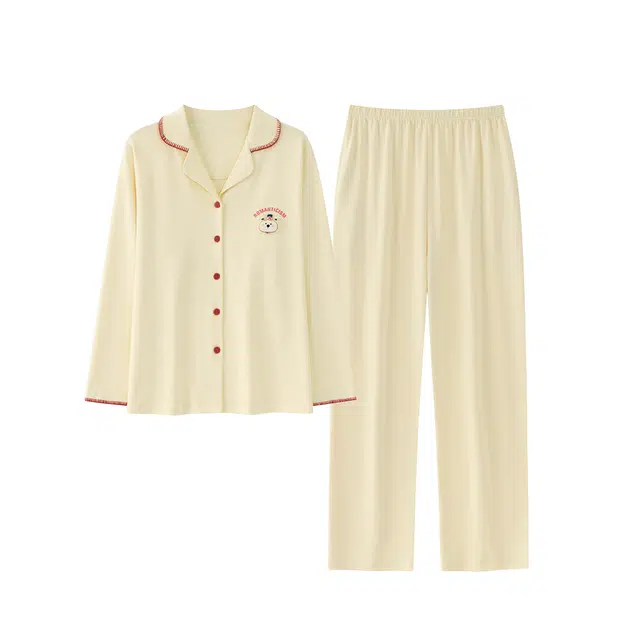 宫蝶 柔软长袖家居服宽松休闲开衫可外穿大码简约风睡衣套装 男女同款