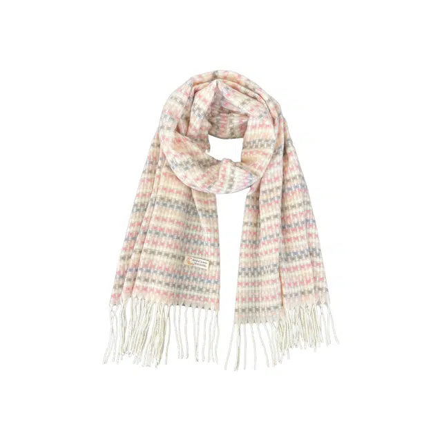 恩僾德 日系小清新浅小格子流苏保暖百搭 聚酯纤维 绒线围巾 男女同款情侣款