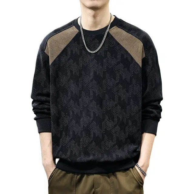 遨宇 美式经典复古潮牌运动风肌理感拼接长袖潮流痞帅休闲户外百搭撞色圆领外套卫衣 男款