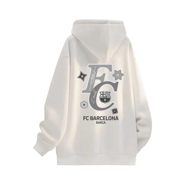巴塞罗那足球俱乐部 美式学院风高街纯色简约时尚休闲宽松百搭日常通勤套头连帽卫衣 男女同款