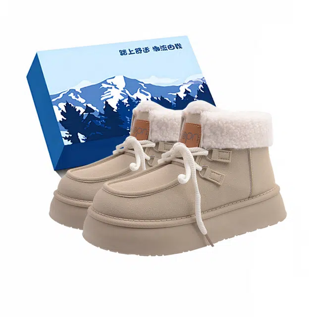 小鹿米利 复古加绒毛毛厚底大棉鞋小个子增高保暖 短筒 雪地靴 女