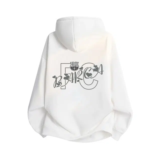 巴塞罗那足球俱乐部 连帽套头男士春秋季潮牌纯色简约基础款帅气百搭宽松休闲上衣卫衣 男女同款