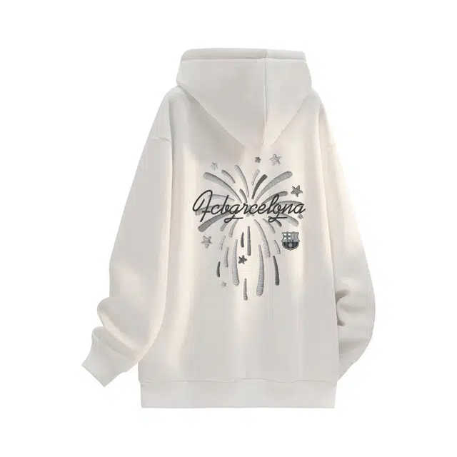巴塞罗那足球俱乐部 美式学院风高街纯色简约时尚宽松百搭休闲日常通勤套头连帽卫衣 男女同款