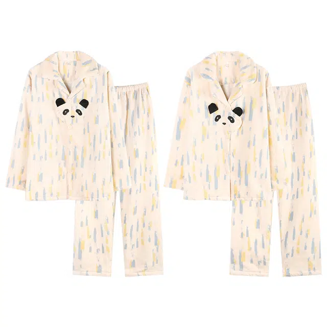 向薇 情侣珊瑚绒女士加绒加厚春秋冬季男士长袖法兰绒保暖家居服睡衣套装 男女同款