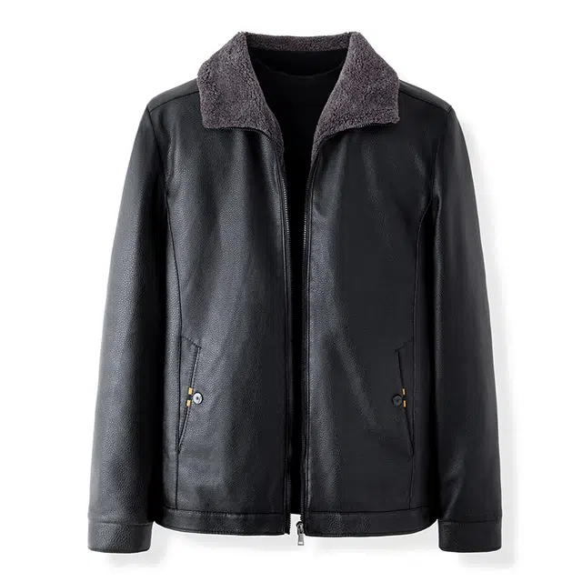卡丹狄诺 加绒加厚翻领中年皮夹克男冬季保暖舒适商务休闲外套男皮衣 男款