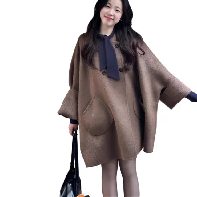 荟萃阁 挽袖毛呢外套小个子赫本风高级感中长款大衣 女款