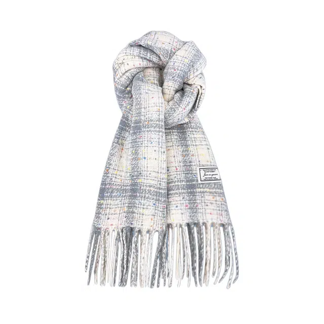 恩僾德 温柔彩色点点格纹高颜值小众百搭甜保暖百搭 聚酯纤维 绒线围巾 男女同款情侣款