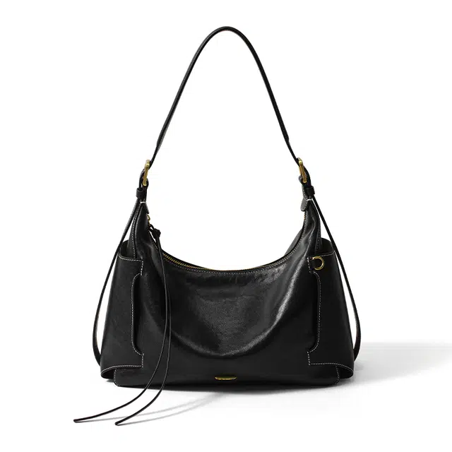 西木汀 风声 小众设计极简百搭通勤高级感 牛皮 流浪单肩包 中号 女款 深邃黑/美拉德棕