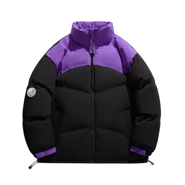 棉基因 撞色拼接地贴标球优质保暖日系简约潮流美式高街工装风青少年职场通勤学院风棉服 男女同款