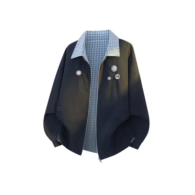 假日伯爵 秋季长袖男装痞帅气质小众设计学生流行简约慵懒文艺宽松休闲外套夹克 男女同款