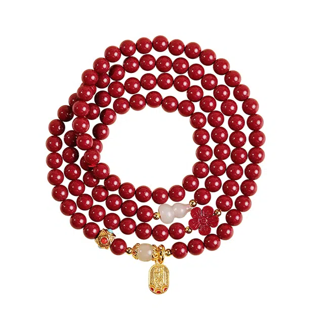 谧月珠宝 新中式时尚轻奢优雅气质佛珠葫芦转运平安纳福诸事顺利多圈叠戴氛围感百搭#好运 朱砂 手串 男女同款情侣款
