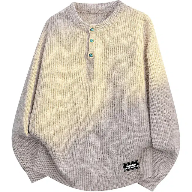 苏北青年 美式复古潮牌时尚纯色学院风字母印花简约日常通勤休闲宽松百搭基础款纽扣设计保暖圆领上衣针织衫 男女同款