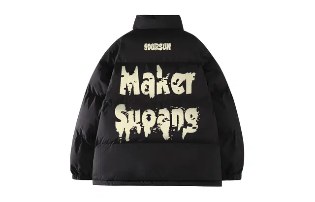 宜而爽 美式街头复古潮流基础简约涂鸦字母印花宽松休闲运动加厚保暖立领防风棉衣面包服外套日常通勤百搭棉服 男女同款