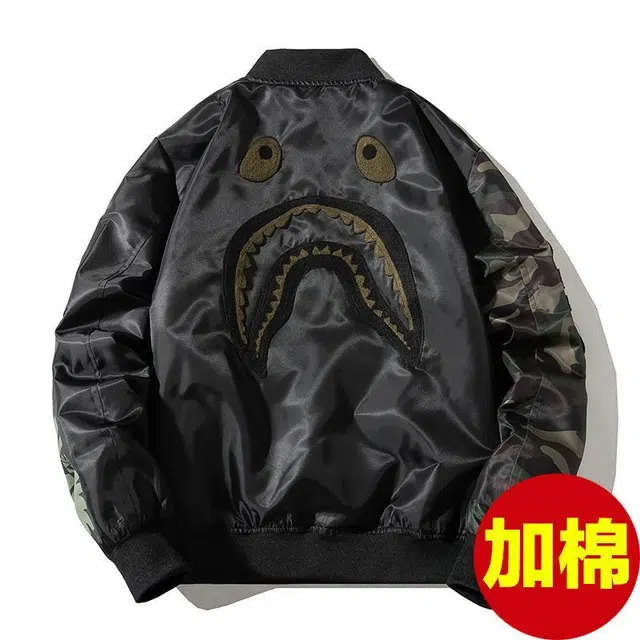 沐诚阳译 潮牌刺绣外套男女学生宽松痞帅飞行员秋冬加厚棒球服棉服夹克 男款