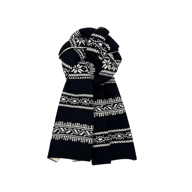 恩僾德 费尔岛针织黑色双面高颜值小众保暖百搭雪花氛围感 聚酯纤维 绒线围巾 男女同款情侣款