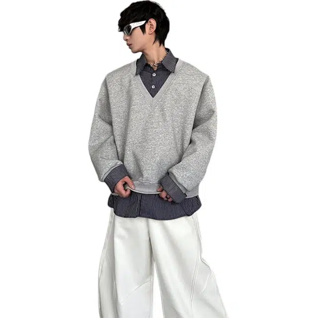 拓菲 美式复古假两件设计感休闲简约女春秋百搭潮牌时尚上衣卫衣 男女同款