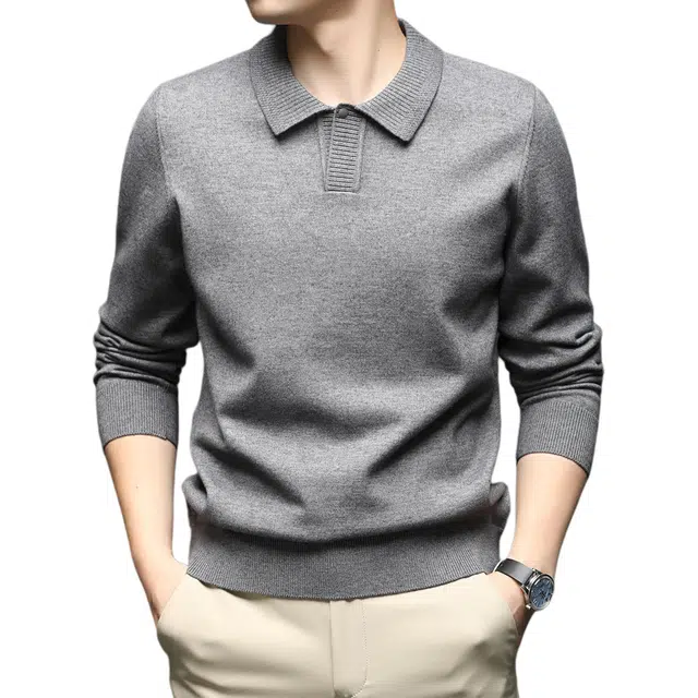 老爷车 秋冬含绵羊毛男士翻领毛衣亲肤舒适休闲简约针织衫 男款