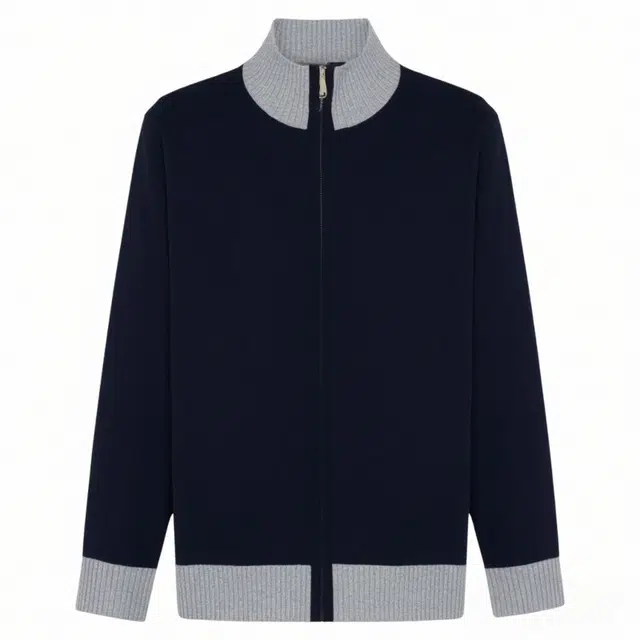 半空山 韩版拼色轻熟老钱风开衫外套修身日常通勤立领针织衫 男女同款