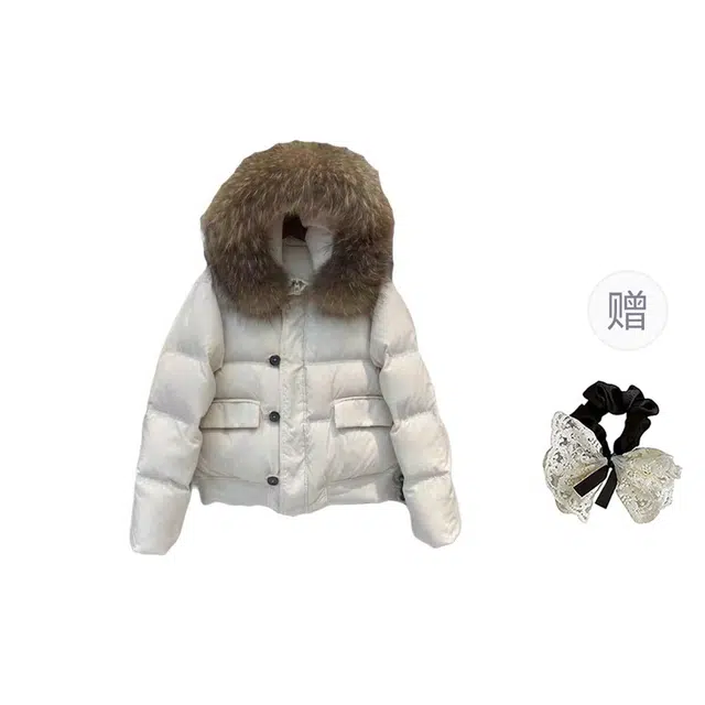 涂诗菲 韩版复古时尚舒适宽松百搭纯色简约慵懒风通勤气质高级感毛领长袖外套棉服 女款