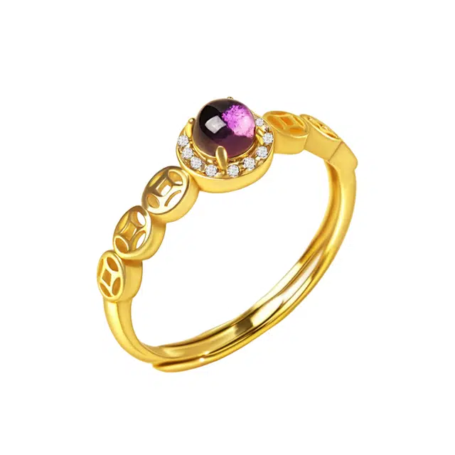 茂琼 好事花生万事顺遂招财多财多福新中式古风轻奢饰品小众设计时尚百搭饰品铜钱纯银指环潮流高级首饰品 紫水晶 戒指 女款