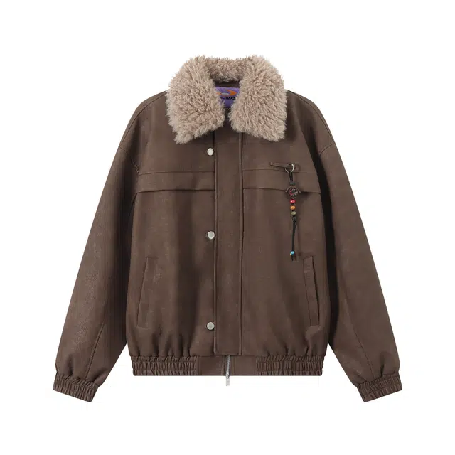 江南先生 流浪者之歌 纯色长袖宽松百搭外套皮衣 男女同款