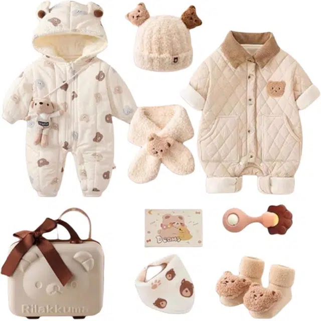 米囹婴幼儿礼盒 新生儿婴儿满月柔软亲肤可爱卡通礼套装高档衣服舒适保暖百天见面周岁包屁衣哈衣宝宝