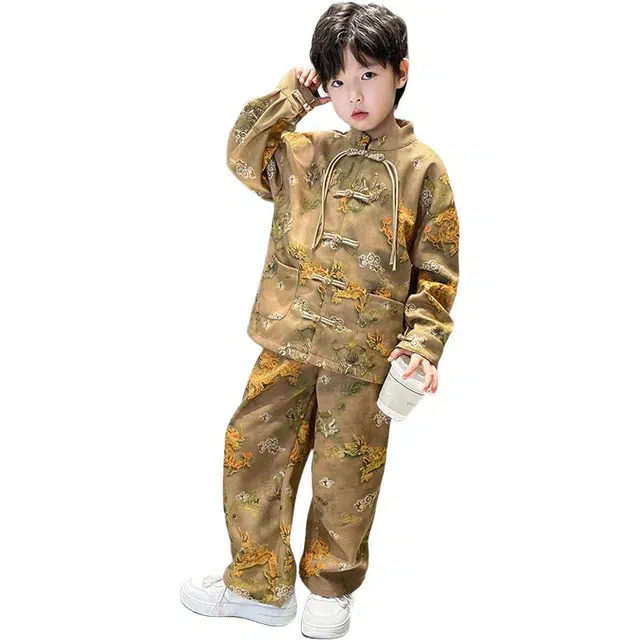 黑恐龙休闲运动套装 春秋款中式国风儿童古装