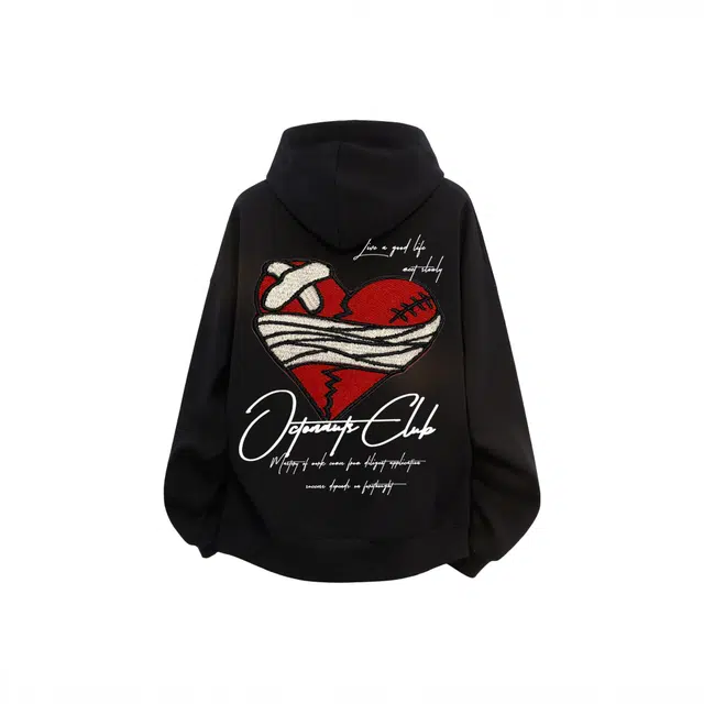 海底小纵队 美式高街宽松时尚品牌字母刺绣爱心印花落肩上衣休闲长袖潮牌运动舒适嘻哈学院风学生百搭简约连帽无绳国潮卫衣 男女同款